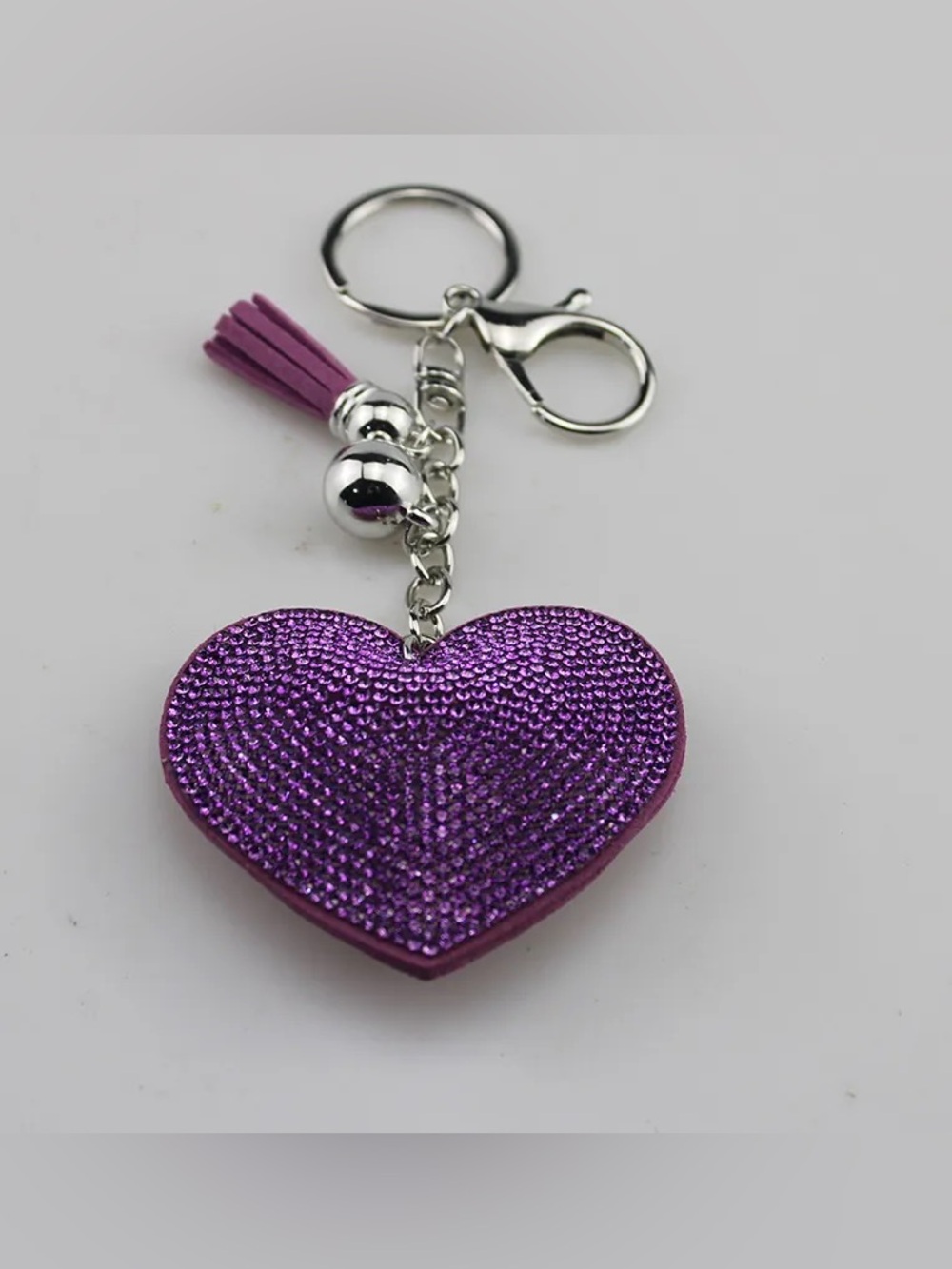 Purple Heart Rhinestone Keychain Charm